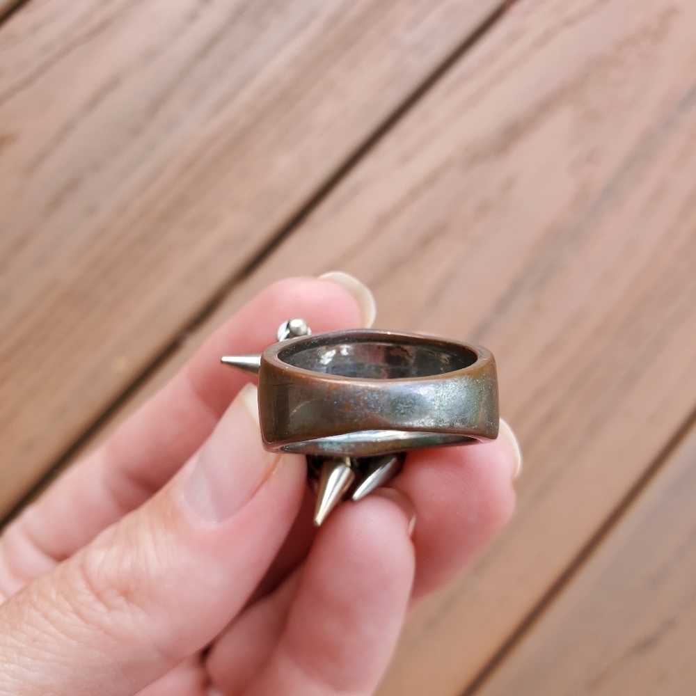 Silver Ring Spikes Studded Statement Ring Goth Stud Biker Boho Everyday Casual 7 - Picture 5 of 8